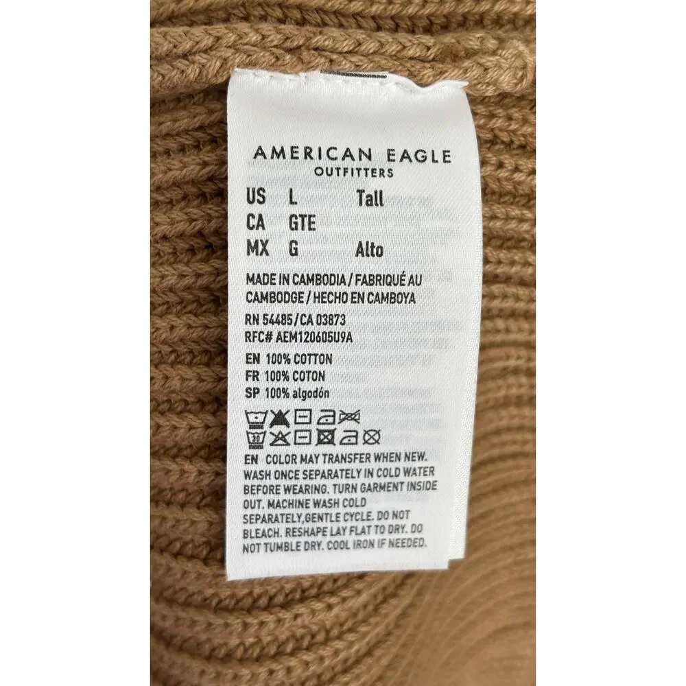 American Eagle Fisherman Crew Neck Sweater Brown Mens Size Large Tall New